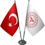 Satürn Design Masaüstü Sağlık Bakanlığı Bayrağı Türk Bayrağı İkili Krom Direk Masa Bayrak Seti