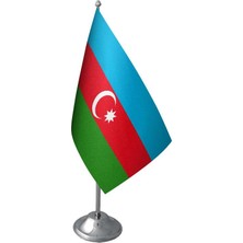 Masa Üstü Azerbaycan Bayrağı Krom Direk Masa Bayrak Seti