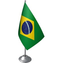 Masa Üstü Brezilya Bayrağı Krom Direk Masa Bayrak Seti