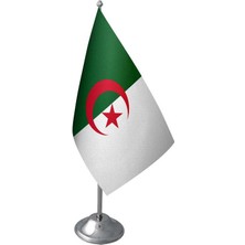 Masa Üstü Cezayir Bayrağı Krom Direk Masa Bayrak Seti