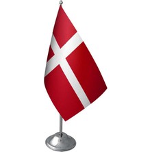 Masa Üstü Danimarka Bayrağı Krom Direk Masa Bayrak Seti