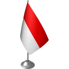 Masa Üstü Endonezya Bayrağı Krom Direk Masa Bayrak Seti