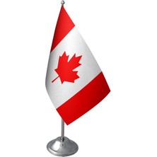 Masa Üstü Kanada Bayrağı Krom Direk Masa Bayrak Seti