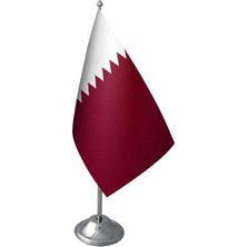 Masa Üstü Katar Bayrağı Krom Direk Masa Bayrak Seti