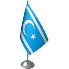 Masa Üstü Kerkük Türkmeneli Bayrağı Krom Direk Masa Bayrak Seti