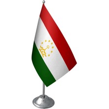 Masa Üstü Tacikistan Bayrağı Krom Direk Masa Bayrak Seti