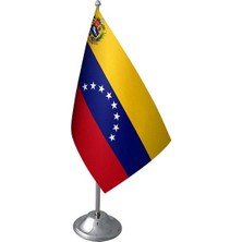 Satürn Design Masaüstü Venezuella Bayrağı Krom Direk Masa Bayrak Seti