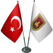 Satürn Design Masaüstü Kara Kuvvetleri Bayrağı Türk Bayrağı İkili Krom Direk Masa Bayrak Seti