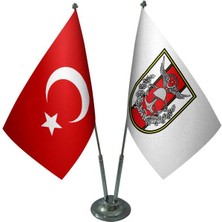 Satürn Design Masaüstü Türk Silahlı Kuvvetleri Bayrağı Türk Bayrağı İkili Krom Direk Masa Bayrak Seti