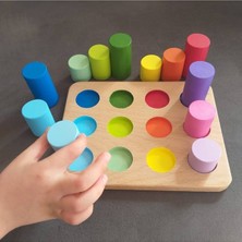 Moccotoys Montessori Eşleştirme Tablalı Silindirler & Eğitici Kartlar & Masif Ahşap