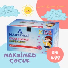 Maksimed Çocuk Pembe 3 Katlı Meltblownlu Burun Telli Cerrahi Maske - 50'li Kutu