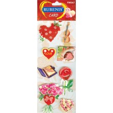 Rubenis Sticker 3 Boyutlu Kalp-Gül-Keman-Kitap Figürülü Fms-67