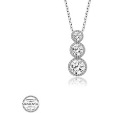 Gumush Swarovski Taşlı Gümüş Üçtaş Tektaş Kadın Kolye