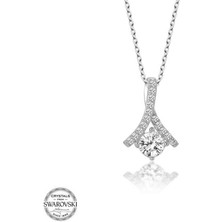 Gumush Swarovski Taşlı Gümüş Tektaş Kadın Kolye