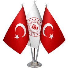 Satürn Design Masaüstü Enerji Bakanlığı Bayrağı Türk Bayrağı Üçlü Krom Direk Masa Bayrak Seti