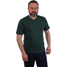 ESERIS Eser - V Yaka Kısa Kol Penye Iş Tişörtü - Cepli - Koyu Yeşil