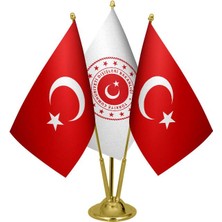 Satürn Design Masaüstü Dışişleri Bakanlığı Bayrağı Türk Bayrağı Üçlü Pirinç Direk Masa Bayrak Seti