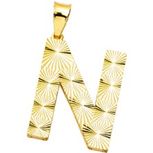 Bilezikci N Harfi 3 Boyutlu Altın Kolye Ucu