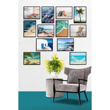 Özcanlar Çerçeve Çerçevesiz Çerçeve Görünümlü Tatil Yaz Güneş 12 Parça Mdf Tablo Seti Çoklu Baskı Seti Mdf Baskı