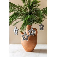 Emtory Home  5 Adet Dekoratif Gümüş Ahşap Boncuklu Yıldız 7 cm