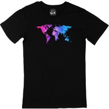 Cix Mavi Mor Dünya Haritası Siyah T-Shirt