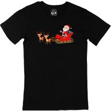 Cix Noel Baba ve Geyikli Yılbaşı Siyah T-Shirt