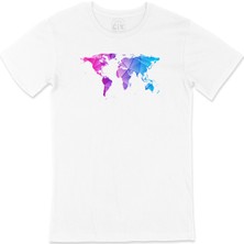 Cix Mavi Mor Dünya Haritası T-Shirt