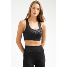 Speedlife Siyah Slim Fit Baskılı Dalgıç Kumaş Açık Yaka Kadın Sporcu Sütyeni Bra - SF0451