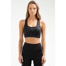 Speedlife Siyah Slim Fit Baskılı Dalgıç Kumaş Açık Yaka Kadın Sporcu Sütyeni Bra - SF0451