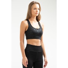 Speedlife Siyah Slim Fit Baskılı Dalgıç Kumaş Açık Yaka Kadın Sporcu Sütyeni Bra - SF0451