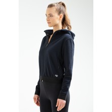 Speedlife Lacivert Slim Fit Düz Pamuklu Kapüşonlu Fermuarlı Kadın Sweatshirt - SC0962