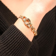 Adil Idil Kuyumculuk Kalın Halka Zincirli Çift Renkli Bileklik