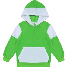 Berselüx Çocuk Polar Sweatshirt Fıstık Yeşili, Beyaz Kapüşonlu, Kanguru Cepli Kız-Erkek Unisex 1-8 Yaş