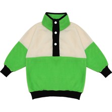 Berselüx Fıstık Balıkçı Yaka Çıtçıtlı Kız-Erkek Çocuk Unisex Polar Sweatshirt. Yeşil,krem,siyah