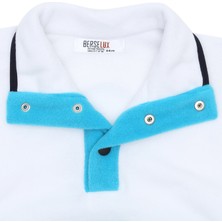 Berselüx Mazi Mavi, Beyaz Balıkçı Yaka Çıtçıtlı Kız-Erkek Çocuk Unisex Polar Sweatshirt 1-8 Yaş