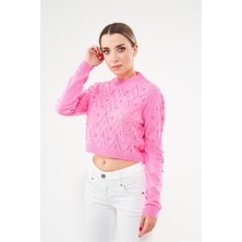 Marramax Kadın Incili Crop Triko Bluz - MR10023