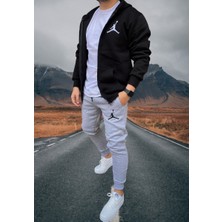 Amor Man Jordan Baskılı Kapüşonlu Tam Fermuarlı 4 Iplik Çok Kalın Pamuk Dokuma Tam Kışlık Yeni Tarz Erkek Eşofman Takımı