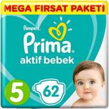 Prima Bebek Bezi Aktif Bebek Mega Fırsat Paketi 5 Beden 62 Adet
