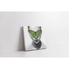 Tablosan Yeşil Kelebek ve Kadın Kanvas Tablo