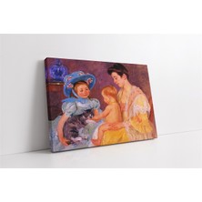 Tablosan Kediyle Oynayan Çocuklar Kanvas Tablo