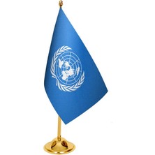 Satürn Design Masaüstü Birleşmiş Milletler Bayrağı + Pirinç Direk Masa Bayrak Seti