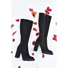 Fox Shoes Siyah Süet Yüksek Topuklu Kadın Çizme L282770102
