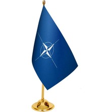 Satürn Design Masaüstü Nato Bayrağı + Pirinç Direk Masa Bayrak Seti