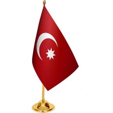 Satürn Design Masaüstü Osmanlı Devleti Bayrağı + Pirinç Direk Masa Bayrak Seti