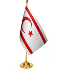 Satürn Masa Üstü Kktc Bayrağı + Pirinç Direk Masa Bayrak Seti