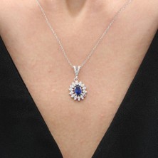 Mia Vento Pırlanta Montür Vega Yıldızı Sentetik Safir Sadelik Mührü Gümüş Kolye