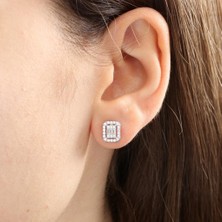 Mia Vento Pırlanta Montür Dörtgen Form Gümüş Küpe