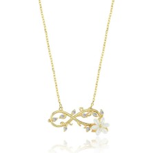 Mia Vento Sonsuzluk Sarmaşığı Manolya Çiçeği Gold Renk Flowers Gümüş Kolye