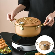 Dolity Sıcaklık Kontrol Edilebilir Derin Kızartma Pot Japon Tarzı Tempura Fritöz Pan 24 cm Şampanya