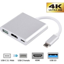 Sharplace Gümüş Yeni Tip-C VGA Pd USB C Hub Adaptörü F / Tip-C Port Laptop Dizüstü (Yurt Dışından)